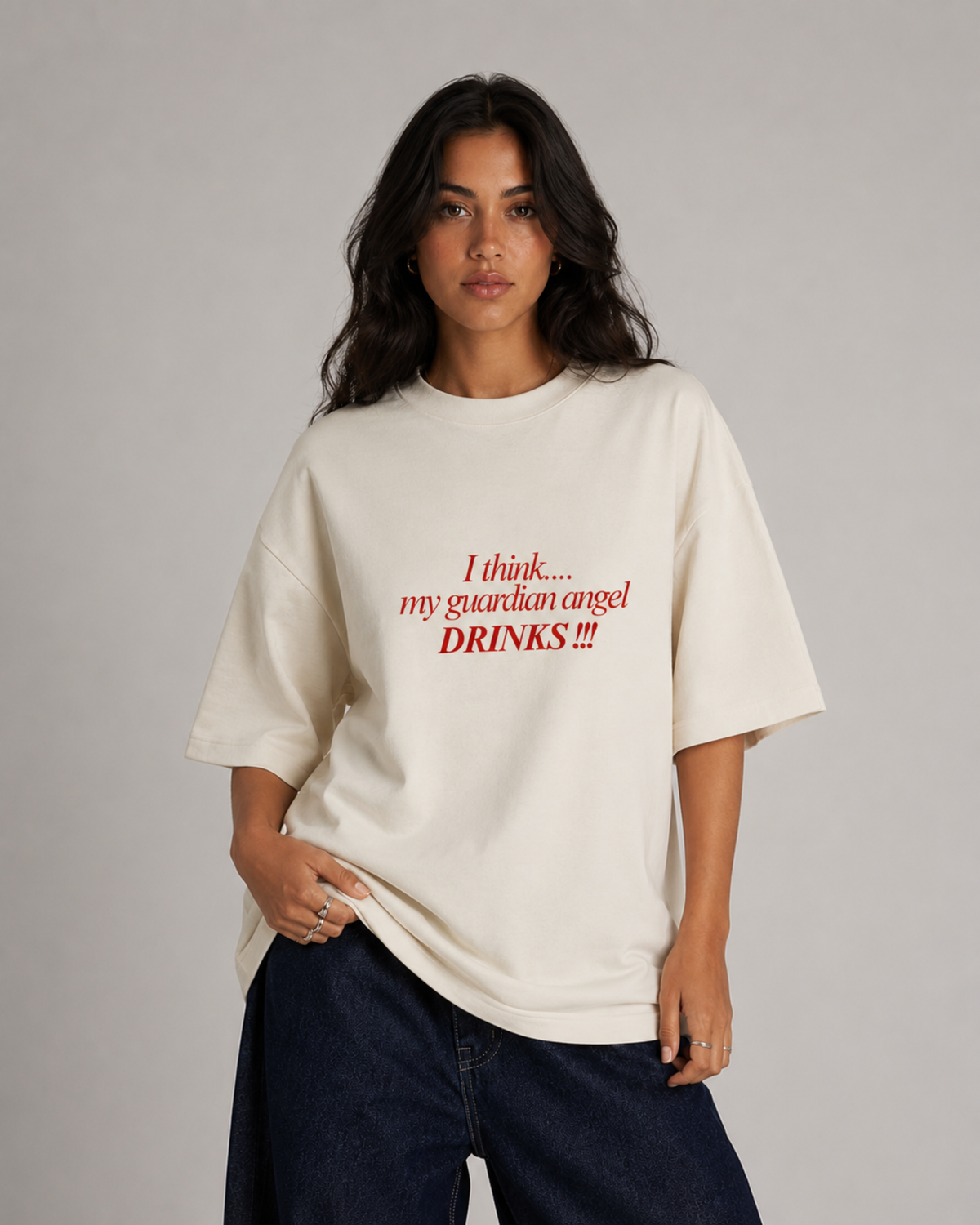 I Think My Guardian Angel Drinks - Oversized Unisex T-shirt