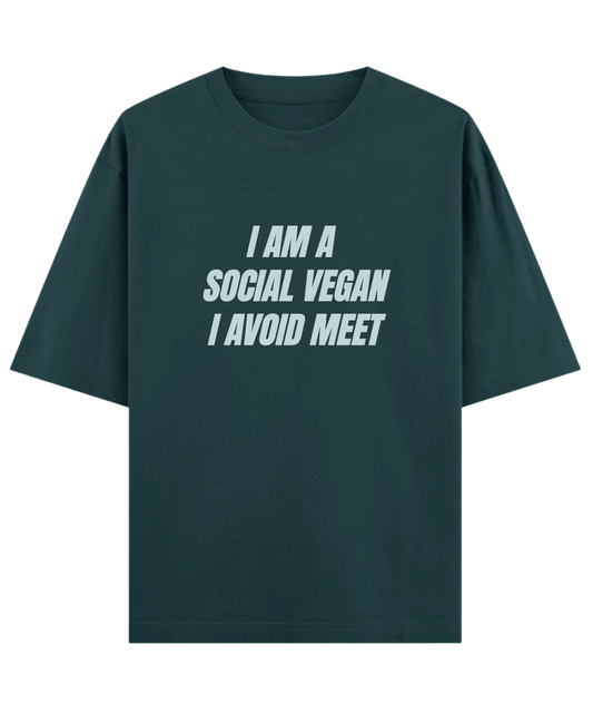 "Funny introvert quote oversized unisex t-shirt, Cloquest teal with bold text design, trendy streetwear fashion"