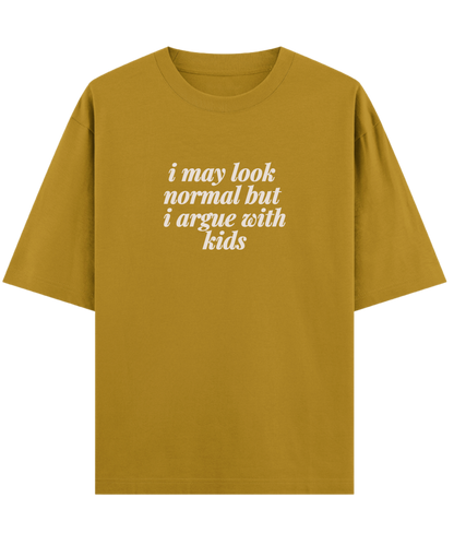 "Funny oversized unisex gift t-shirt Cloquest mustard with humorous quote, perfect gift for childish best  friend"