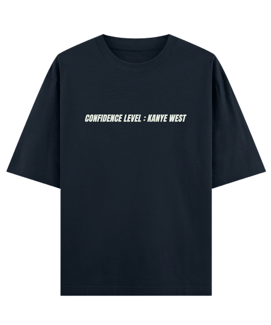 "Sarcastic oversized unisex navy t-shirt Cloquest with bold confidence quote, Gen Z streetwear style"