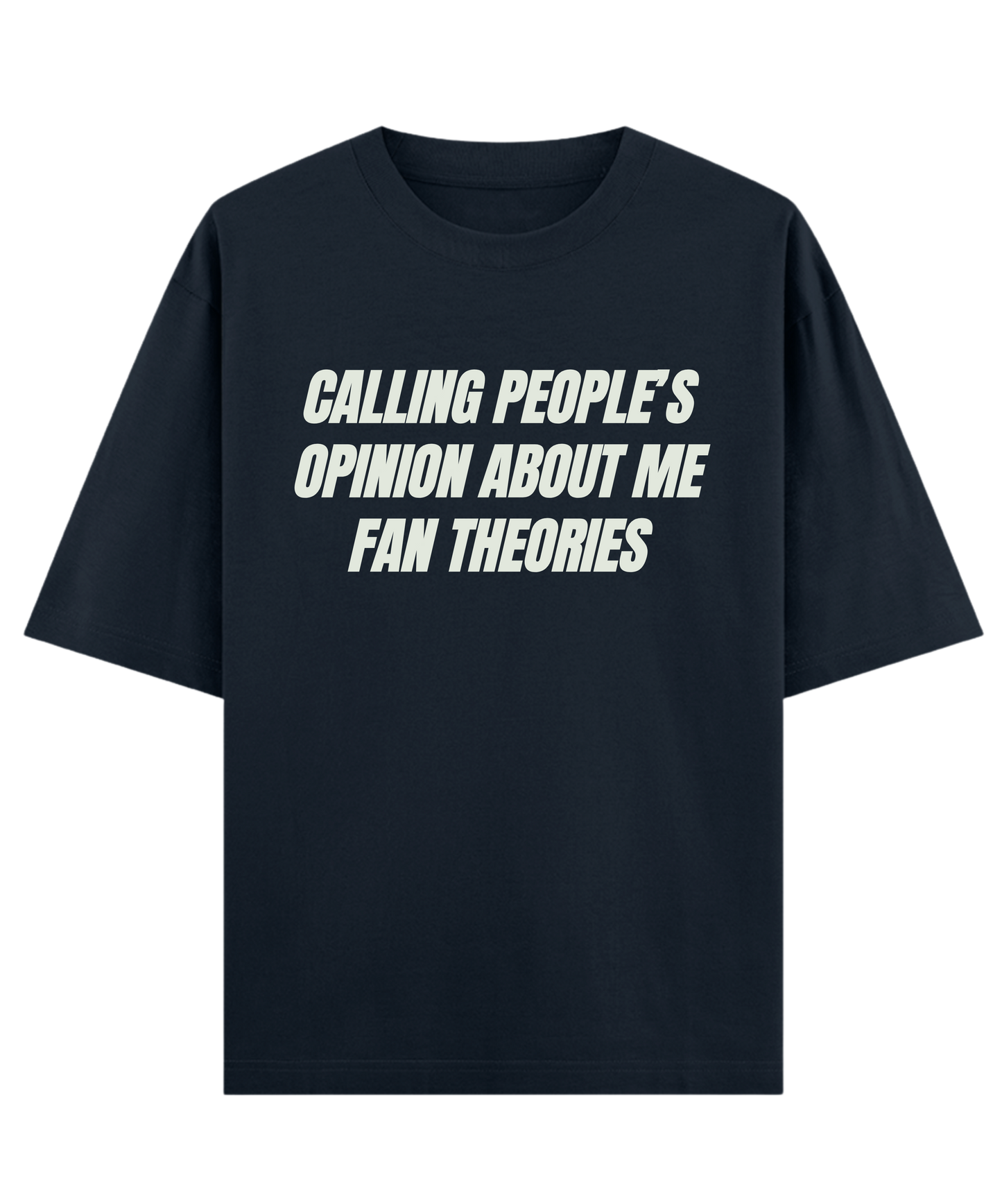 "Aesthetic oversized unisex t-shirt Cloquest navy with humorous quote, modern casual outfit"