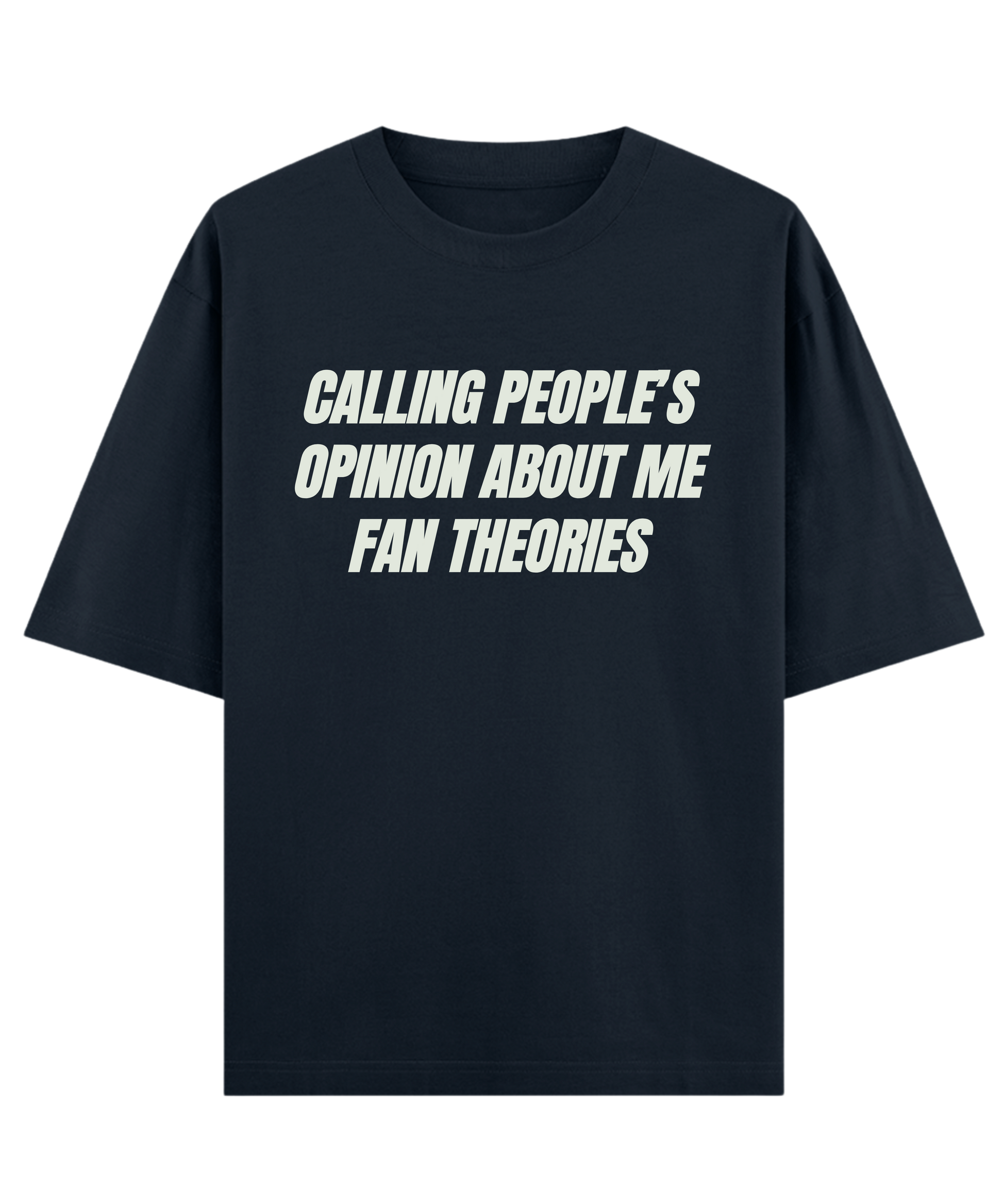 "Aesthetic oversized unisex t-shirt Cloquest navy with humorous quote, modern casual outfit"