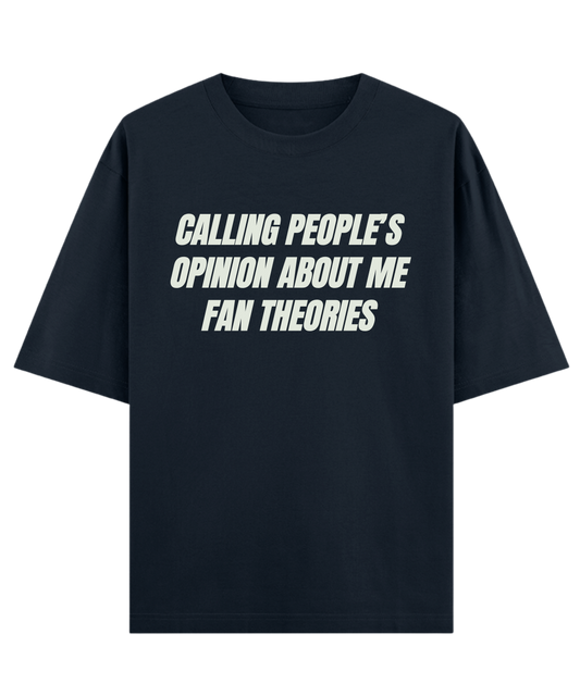 "Aesthetic oversized unisex t-shirt Cloquest navy with humorous quote, modern casual outfit"