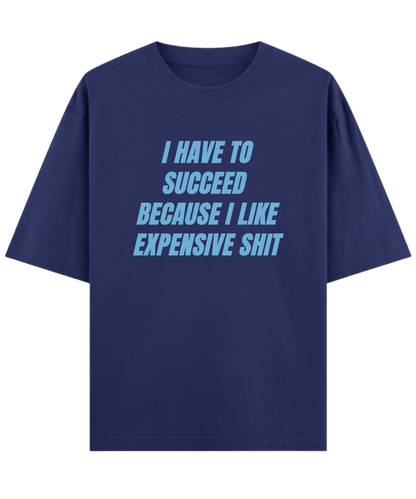 "Cloquest oversized navy graphic tee with bold ambition quote, unisex sarcastic attitude t-shirt"