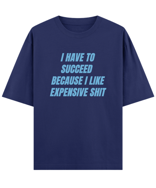 "Cloquest oversized navy graphic tee with bold ambition quote, unisex sarcastic attitude t-shirt"