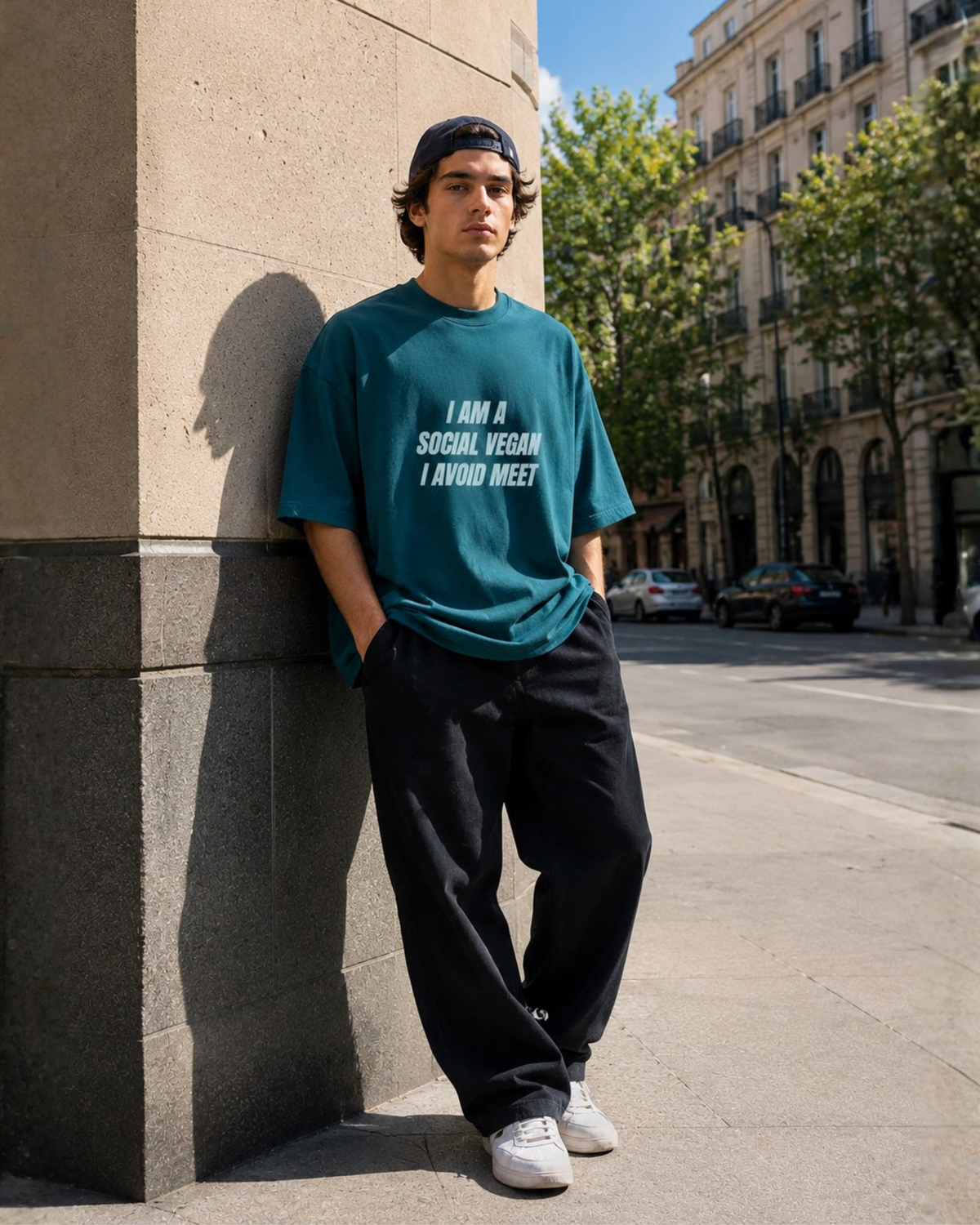 I Am A Social Vegan I Avoid Meet - Oversized Unisex T-shirt