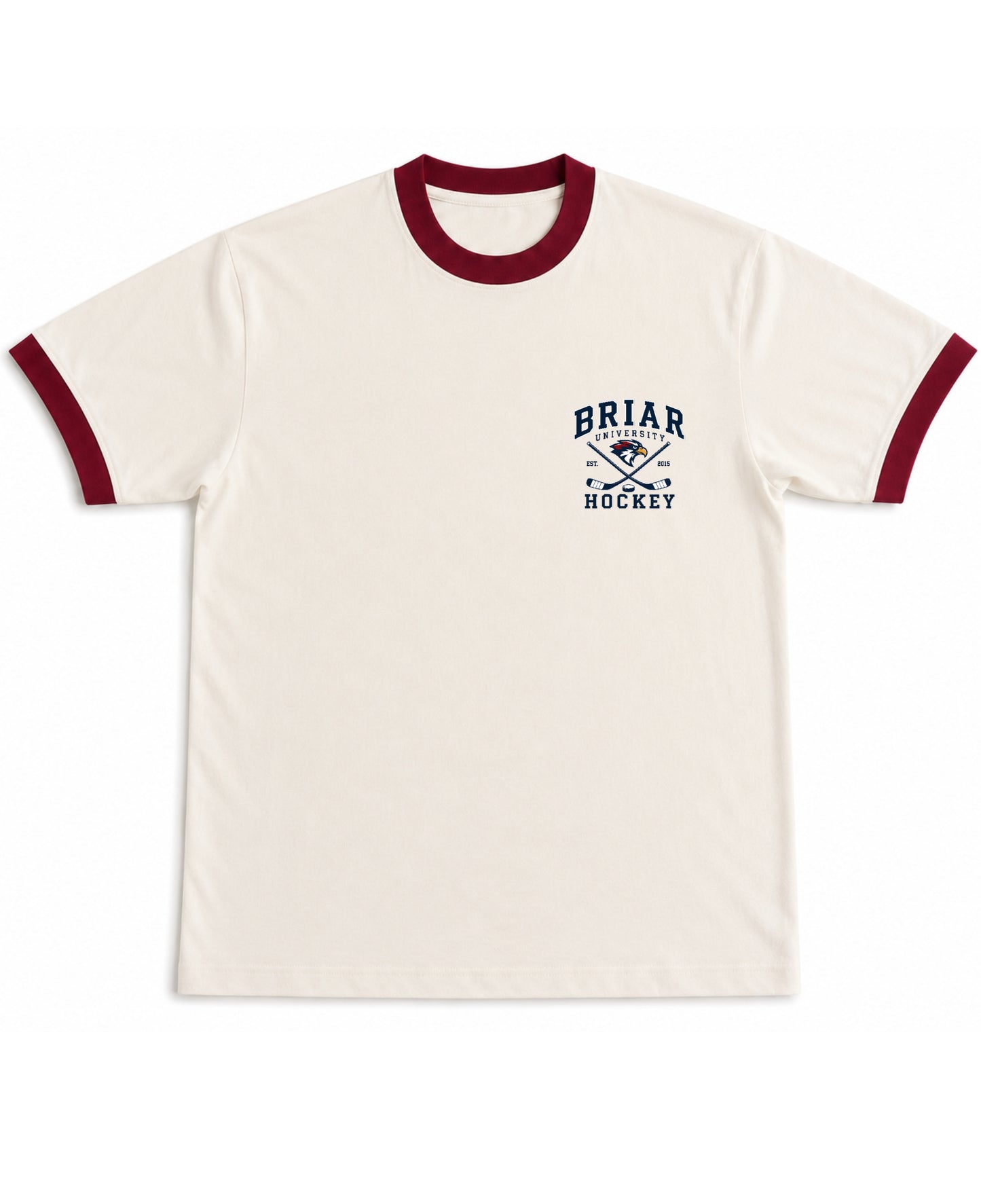 Off White & Maroon Ringer tee Front Design